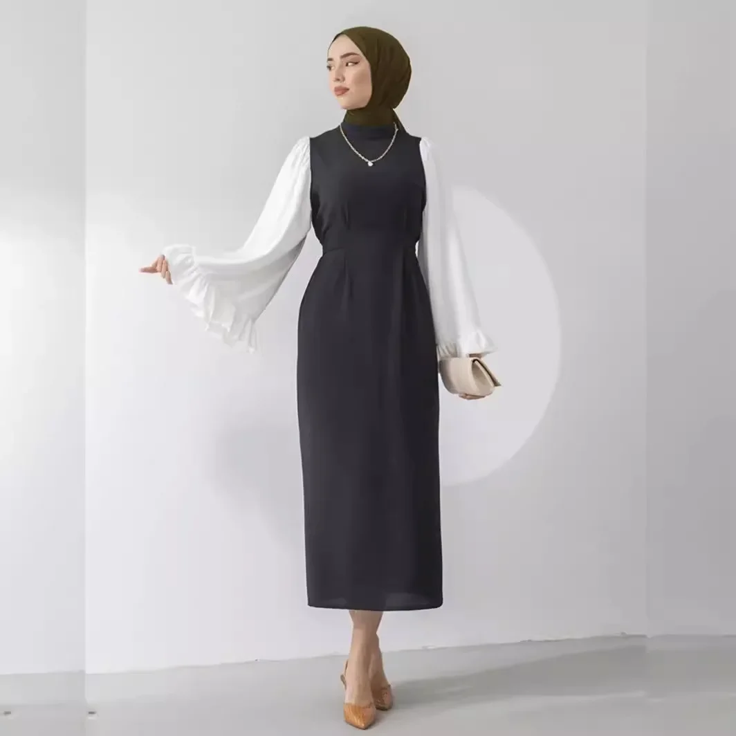 Fashion Women Puff Sleeve Bodycon Long Dress Elegant Dubai Evening Gown Kaftan Abaya Turkish Robe Saudi Arabic Vestidos Jalabiya