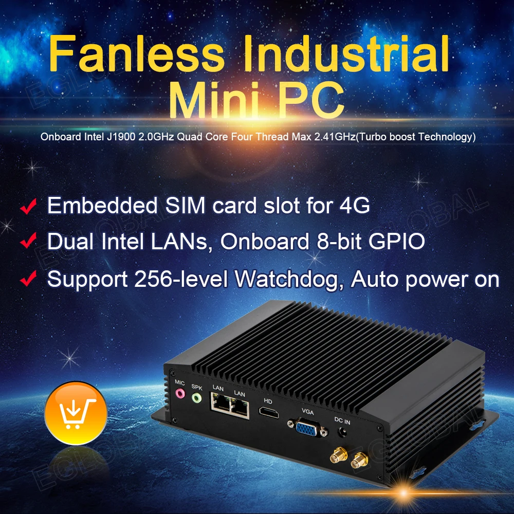 Eglobal dual COM Dual LAN fanless คอมพิวเตอร์ขนาดเล็ก Intel Celeron N3520 USB Wifi HDMI VGA อุตสาหกรรมพีซีคอมพิวเตอร์ตั้งโต๊ะ Windows Linux PC