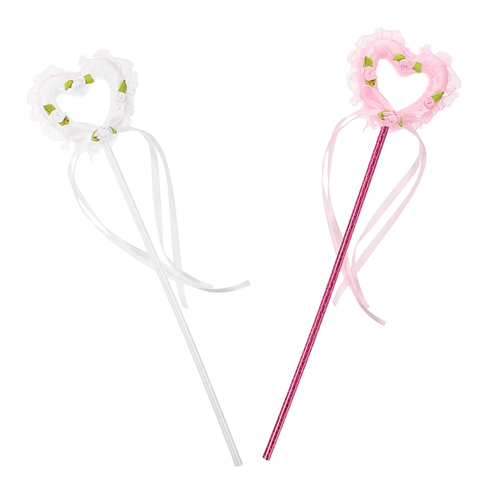 2 Pcs Fairy Heart Sticks Prom Heart-shaped Children Toys Party Angel Ribbon Foam Stage Performance Prop