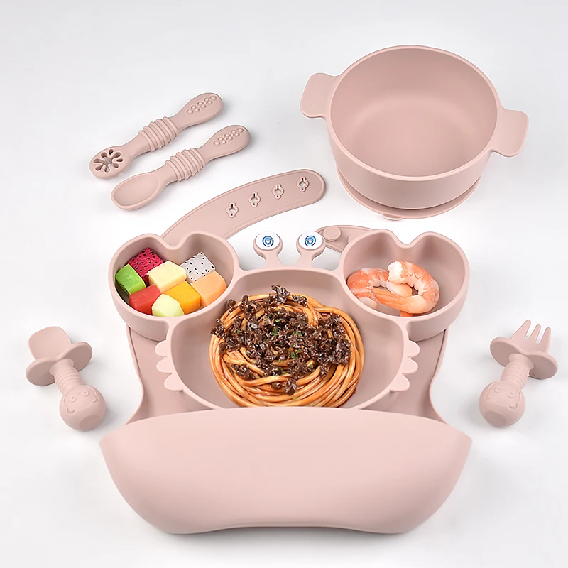 

7Pcs Baby Food-grade Silicone Tableware Set BPA-free Children's Tableware Suction Cup Type Toddler Training Tableware Baby Gift