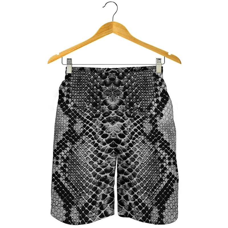 3D Printed Black White Snake Skin Beach Shorts Men Summer Punk Swim Trunks Cool Street Short Pants Quick Dry Surf Board Shorts