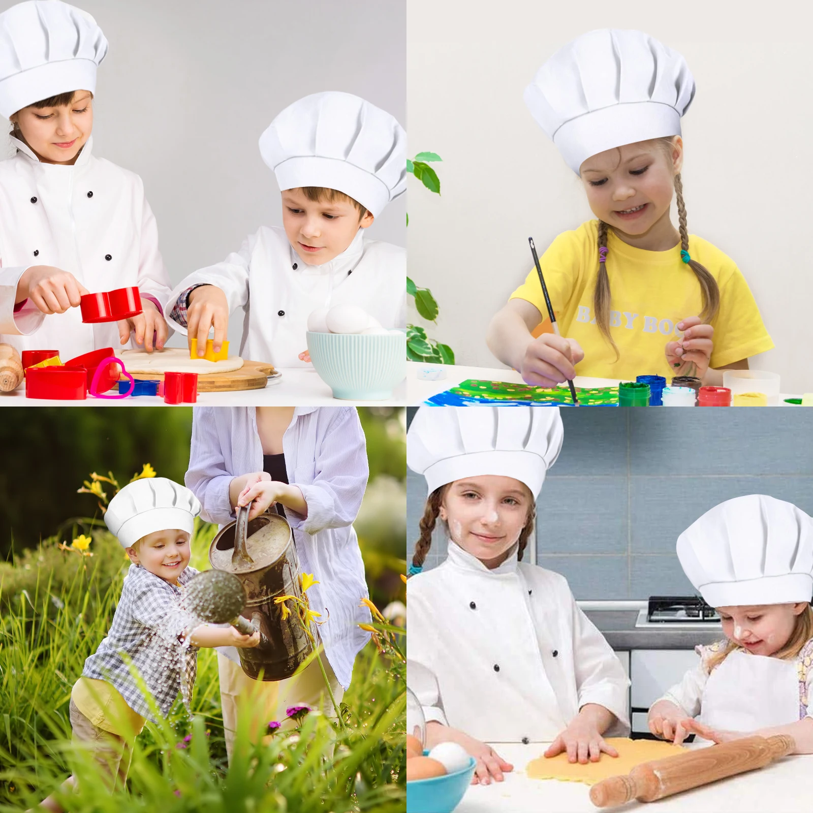 4pcs High 21cm Kid Baking Baby Kitchen White Party Cap Hat Costume Kid Chef Hat Bakers Children Cooking Hat Mushroom Design