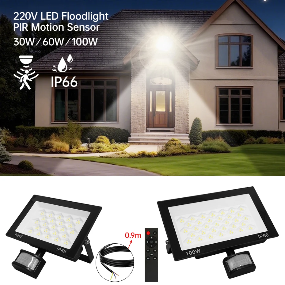 

Outdoor Spotlight Motion Sensor LED Floodlight with Remote Control 220V 100W 60W 30W IP66 Waterproof Led Lighting Garden Lamp