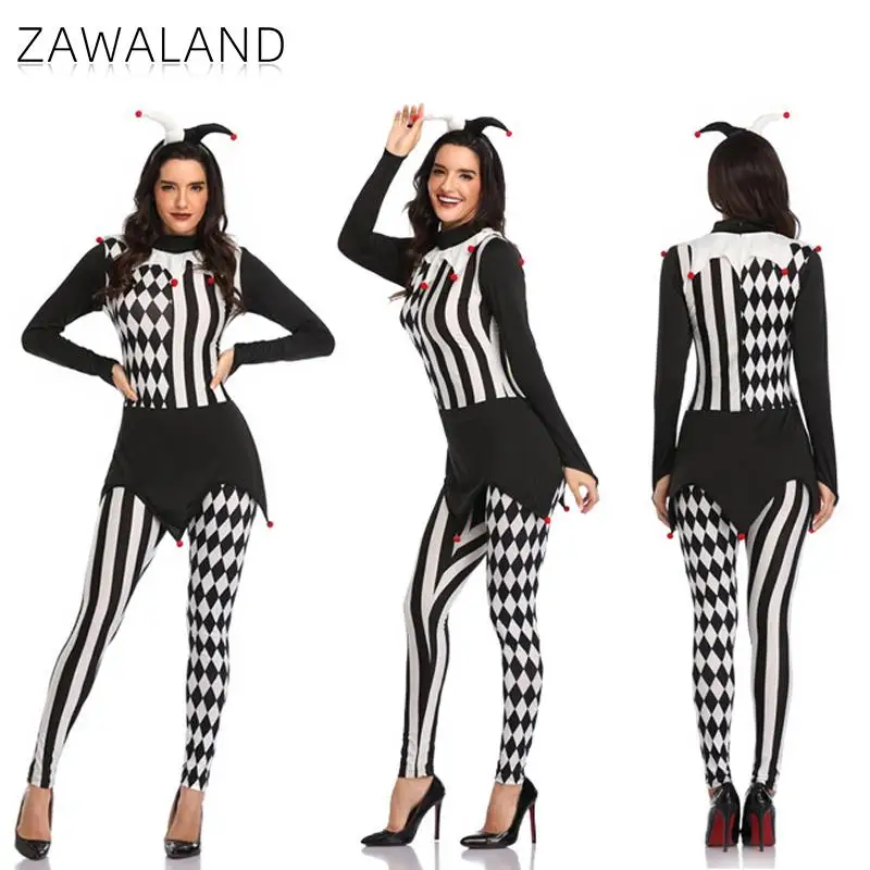 Adult Women Evil Clown Quinzel Joker Circus Clown Cosplay Cosutme Masquerade Carnival Party Cosplay Role Play Outfit Bodysuit