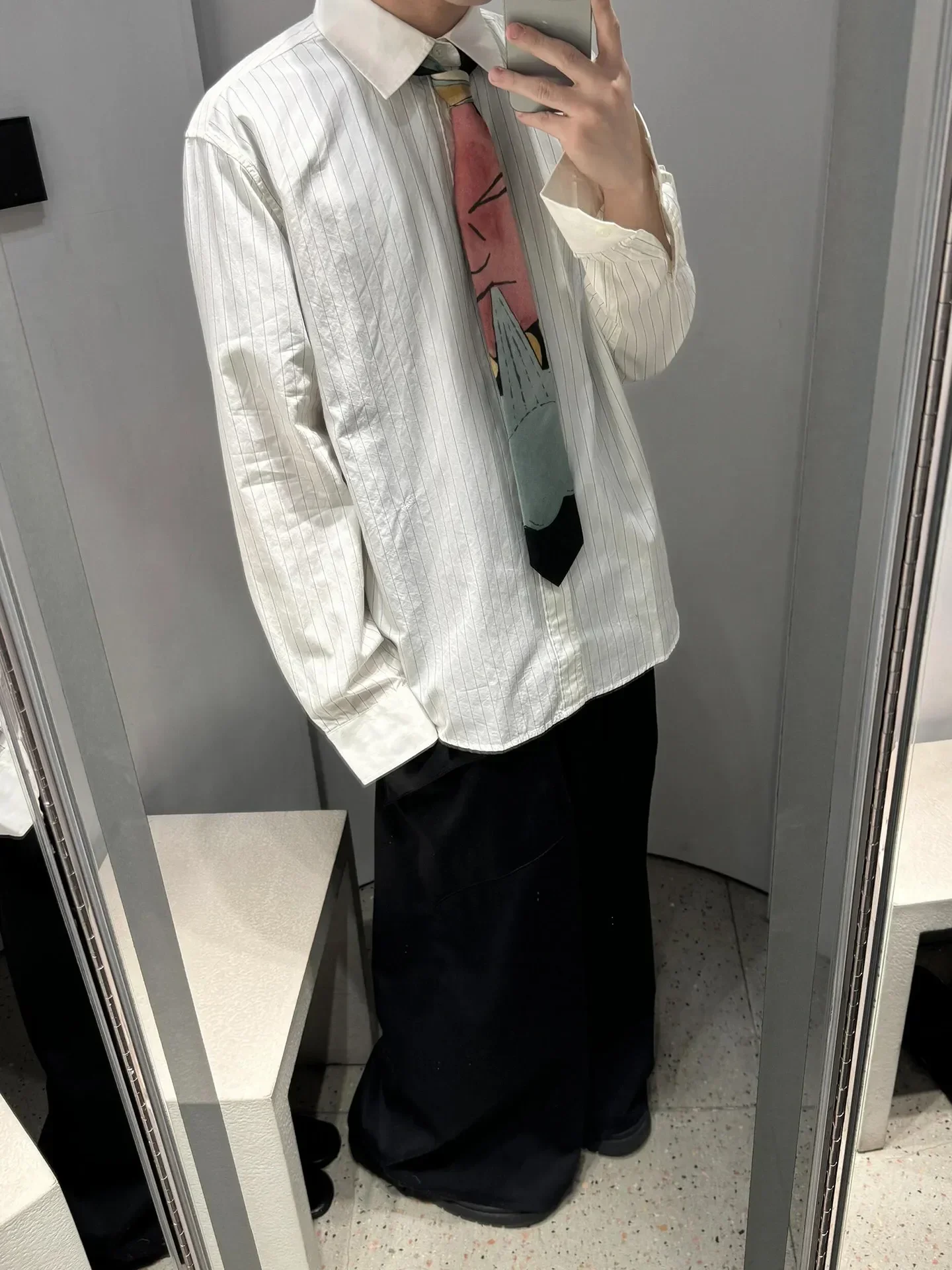 Fading stripe embroidered shirt casual loose shirt