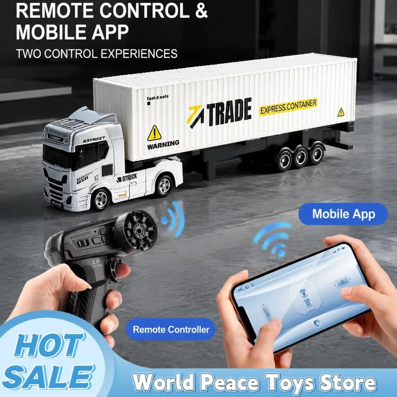 

1:64 RC Trailer Truck Combo Set with Container + Flatbed DIY, Includes 2 Mini Cars, Fun Gift for Kids Adults, Full Play RC Toy