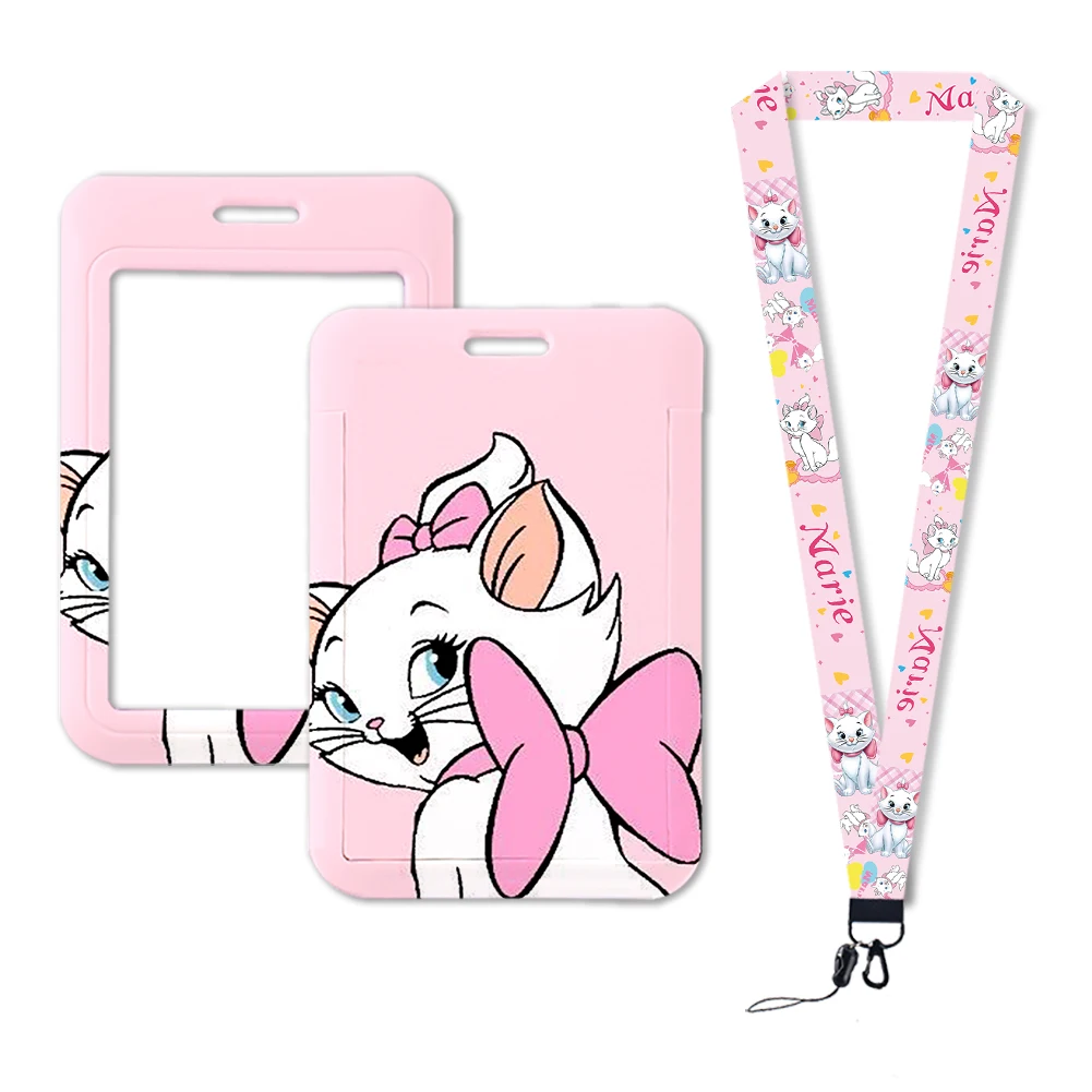 Disney Car Marie Cute The Aristo Card Holder Student Keychain Girls Kids Gym Cell Phone Strap Badge Holder Rope Pendant Cover