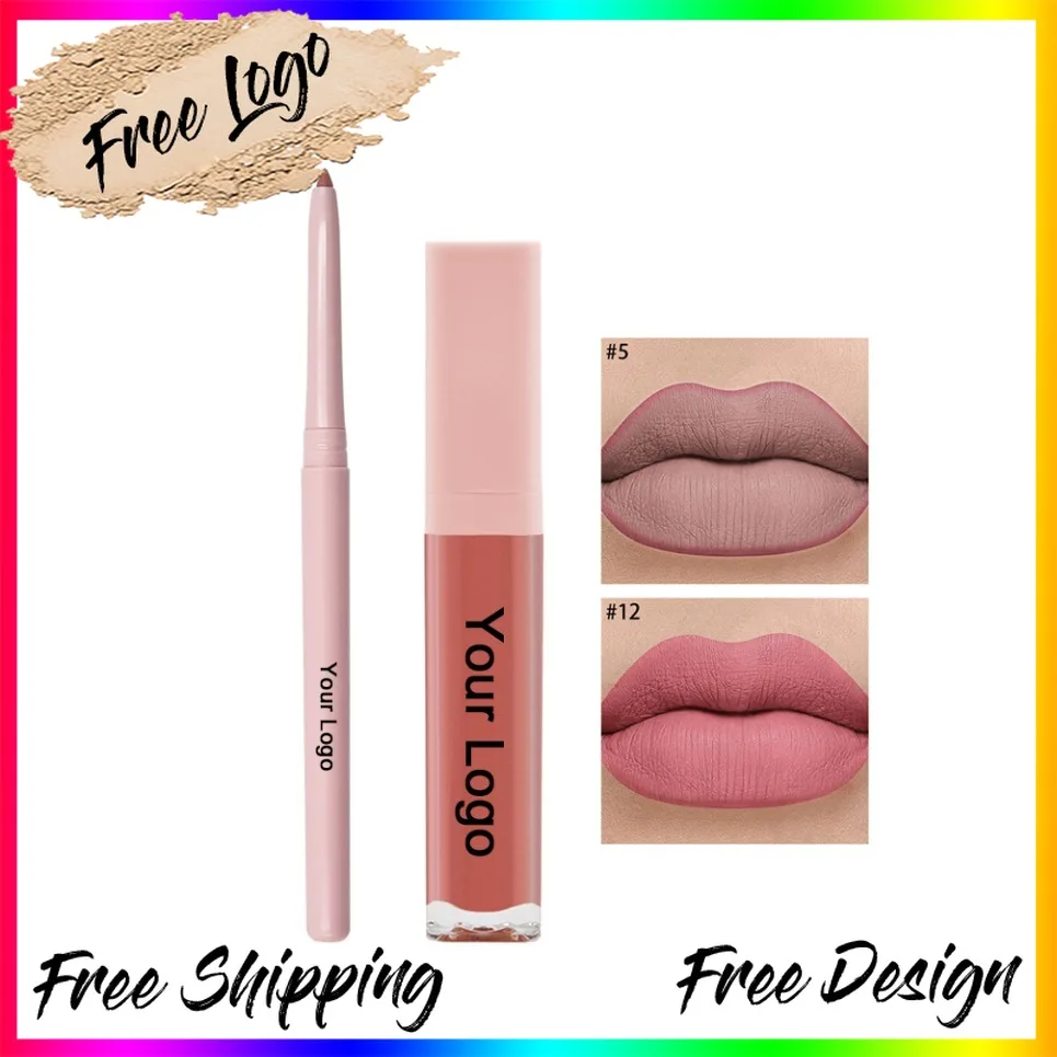 Vegan 2in1 Lip Kit Private Label Matte Waterproof Lip Gloss Lip Liner Non Transfer Long Lasting Wholesale Makeup Set Custom Logo