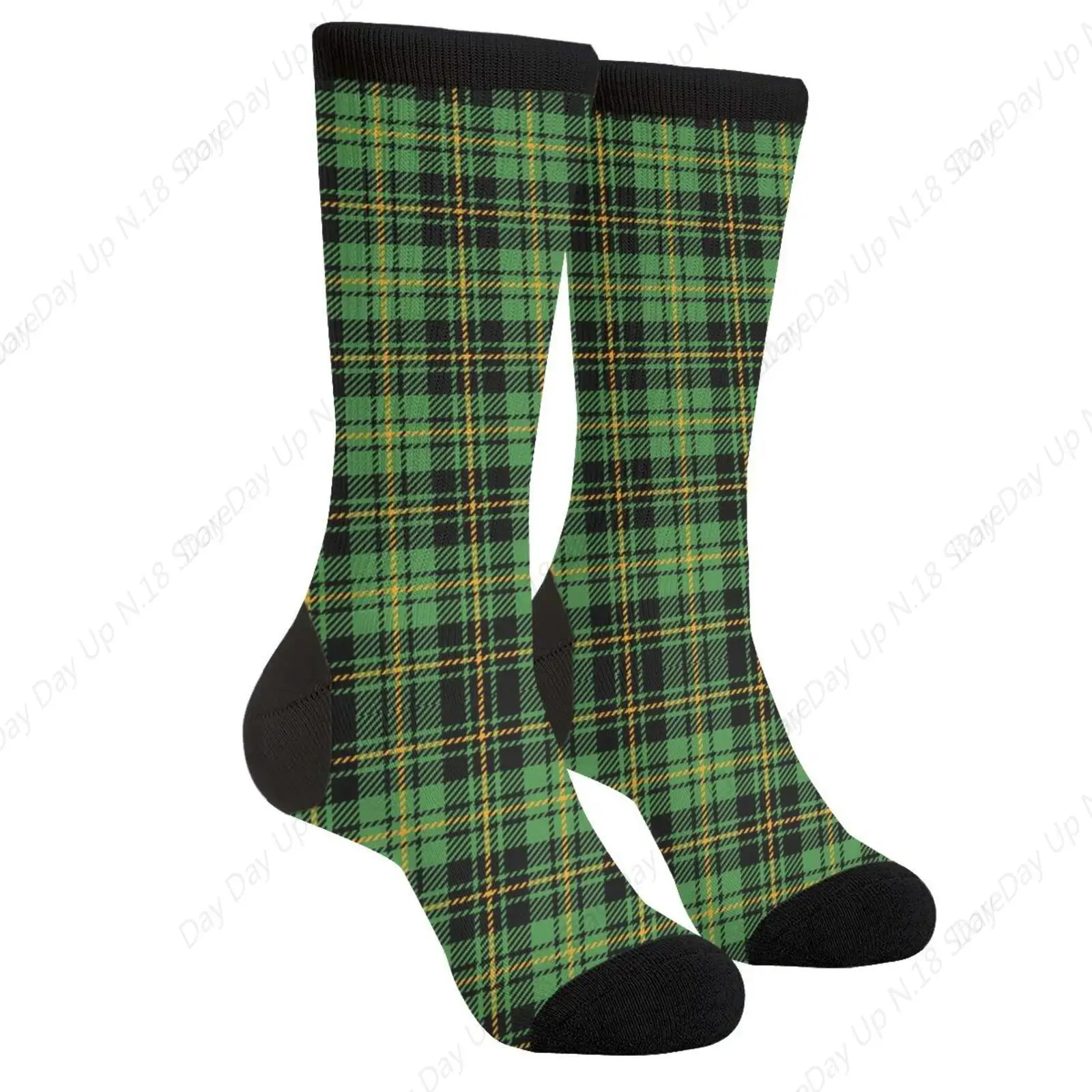 Christmas St Patricks Day Tartan Plaid Green And Orange Scotland Casual Funny Funky Novelty Socks For Men Women