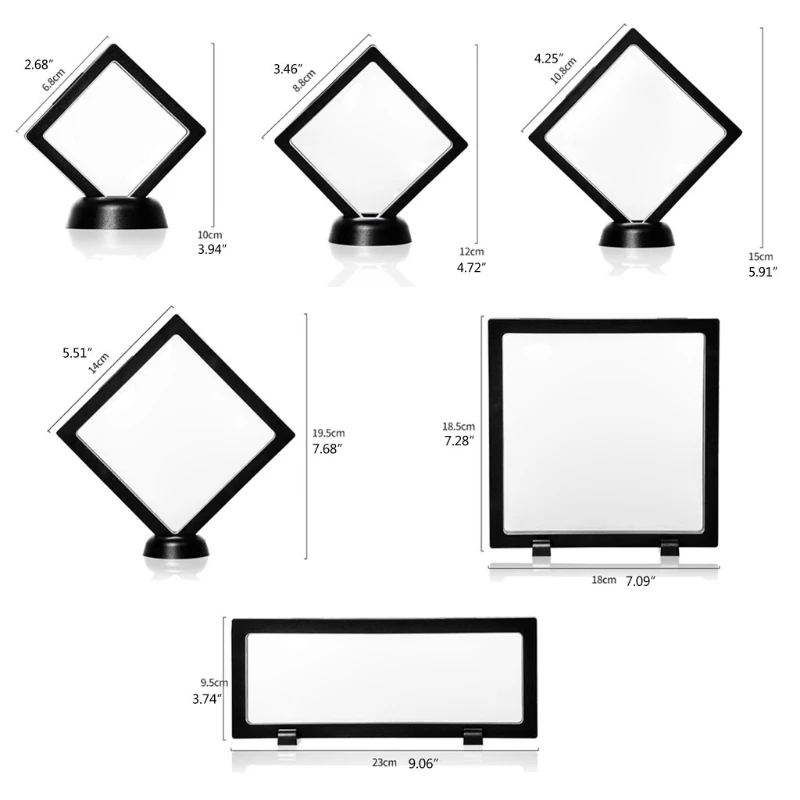 E15E PE dunne film 3D drijvende munt display frame houder doos voor koffer zwart voor met Sta