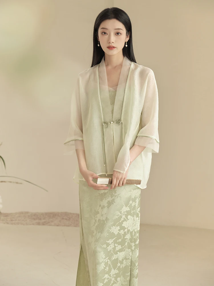 

Новая китайская женская летняя одежда для чайной церемонии моины, топ с шелковой вышивкой и пуговицами спереди, воротник