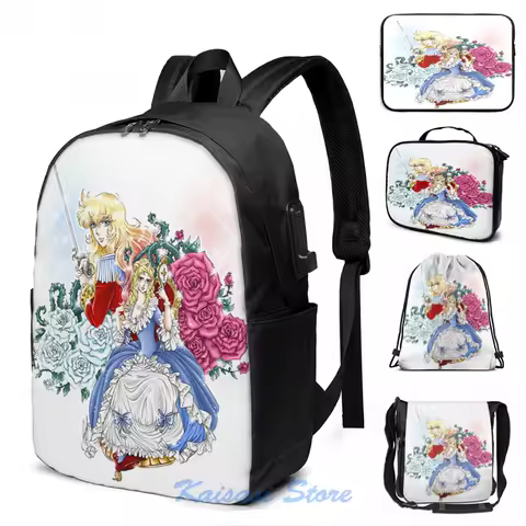 Funny Graphic print Lady Oscar USB Charge Backpack men School bags Women bag Travel laptop bag