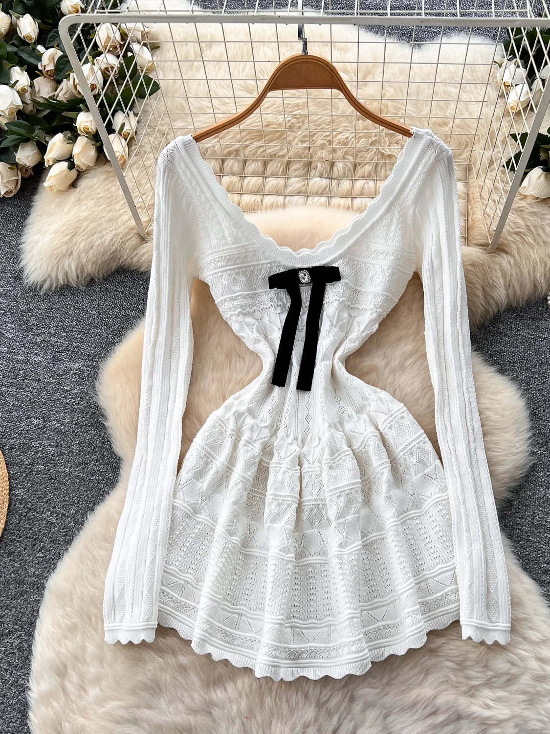 

Dopne Pure Desire Knitted Dr Women's Autumn Knot Sweet First Love Aosphere ort Skirt Spicy Girl Sle