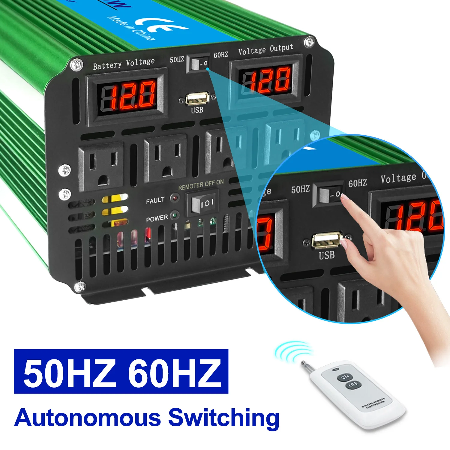 4000W/8000W Green Pure Sine Wave Inverter DC 12V/24V TO AC 100V 110V 50Hz/60Hz Solar Voltage Converter Remote Control US socket