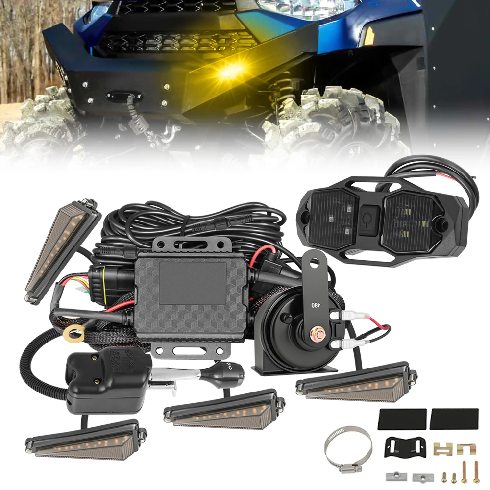 

Для Polaris Ranger RZR Универсальный UTV указатель поворота, уличный Legal Kit, звуковой колонный рычаг, переключатель, треугольный с купольным светильником, крепление на руль