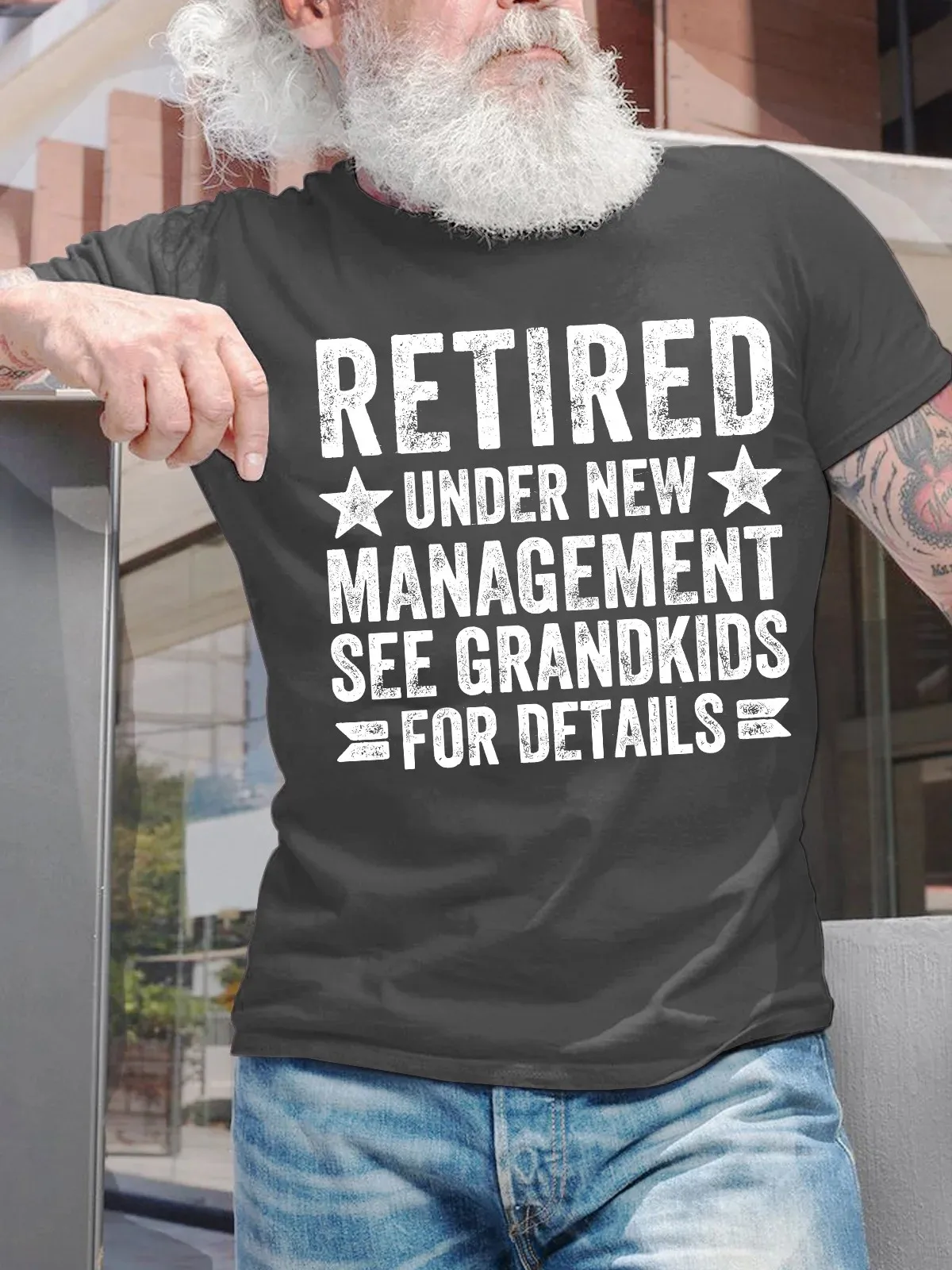 Men's Retired Under New Management See Grandkids For Details Funny  Graphic Print Cotton Text Letters Casual T-Shirt