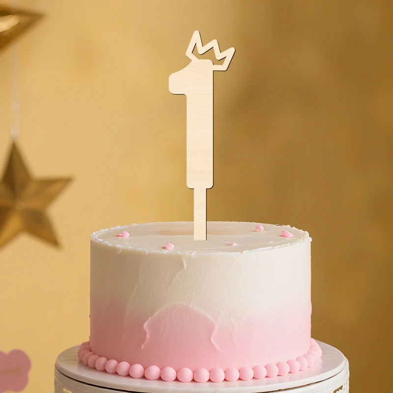NUBECOM Krone Eins Kuchenaufsatz, Geburtstags-Kuchenaufsatz, Holzkrone Themen-Kuchendekoration für den 1. Geburtstag des Babys – Detail 7