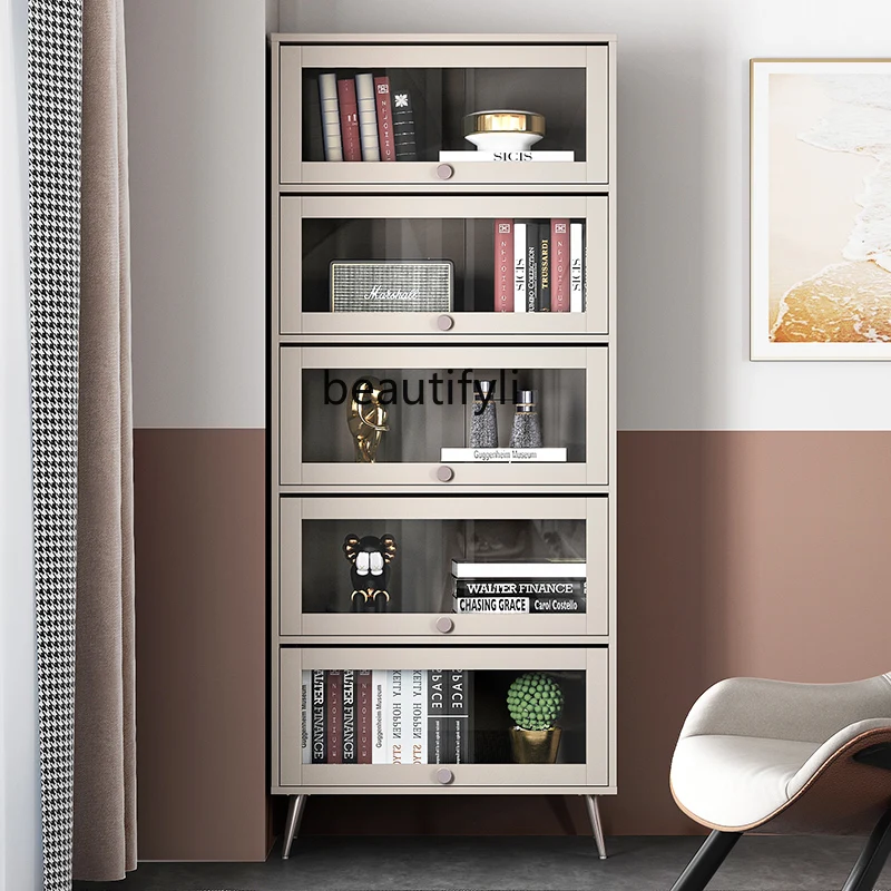 Simple Modern Bookcase Champagne Color Storage Cabinet Large Capacity Bookshelf Study Furniture