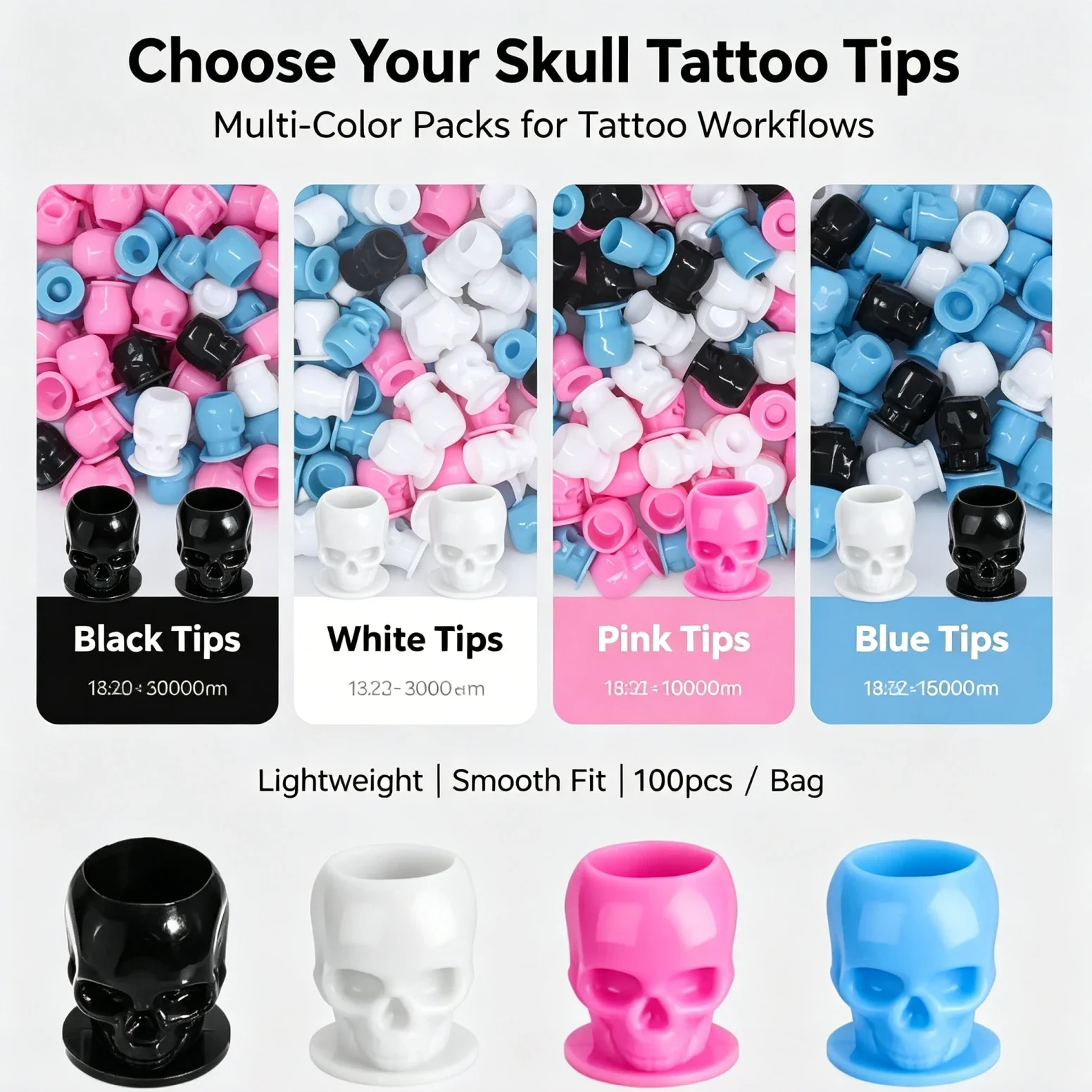 Narkasy 200/50Pcs Disposable Tattoo Ink Cups With Base Skull Cup Permanent Makeup Pigment Holder Container Tattoo Caps
