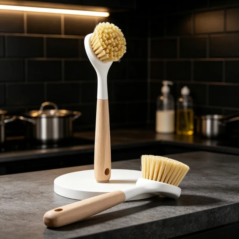Long Wooden Handle Pot Brush Household Kitchen Cleaning Brush Soft Bristles Dishwashing Brush Labor-saving Cookware Cleaner
