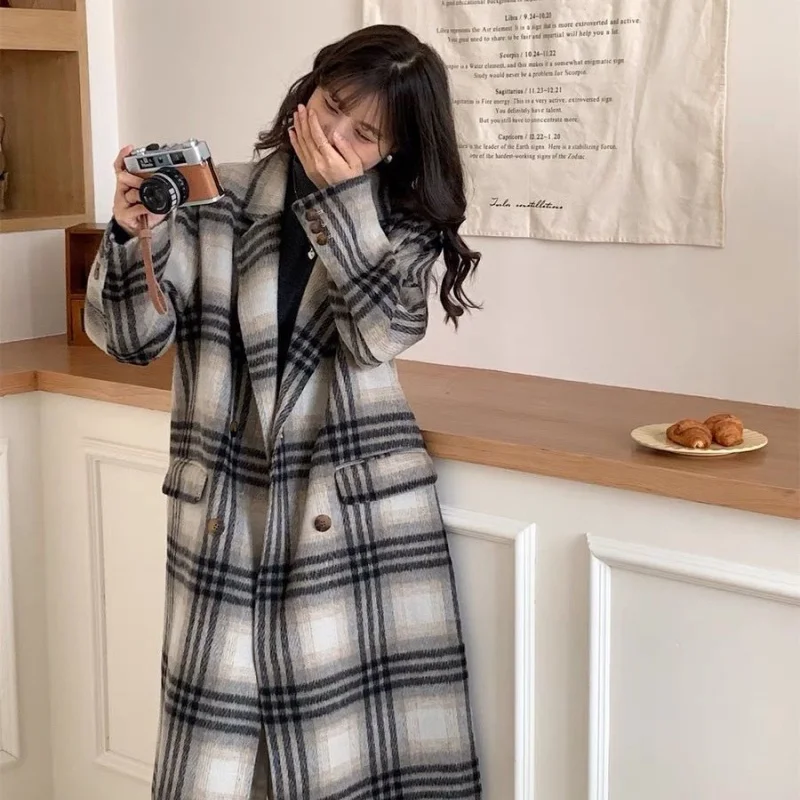 Korean-Style Double-Faced Cashmere Autumn/Winter New Arrivals Long-Hair Premium Feel Coat For Women Extended Wool Tweed Jacket