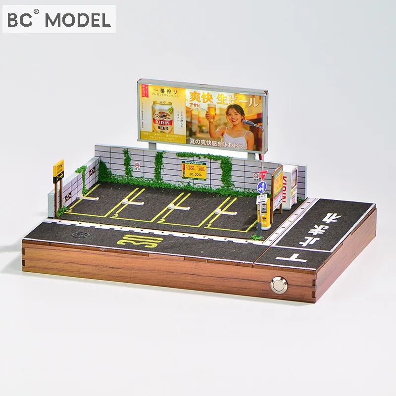 

1:64 Scale DIY Handmade Street View Parking Garage with LED Lights – Micro Landscape Pocket Diorama Kit, Mini Scene