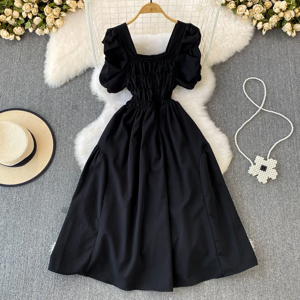 New Summer Y2K Vintage Women Dress Elegant Puff Sleeve Big Swing Party Dress Korean Fashion Lady Outfits Vestidos