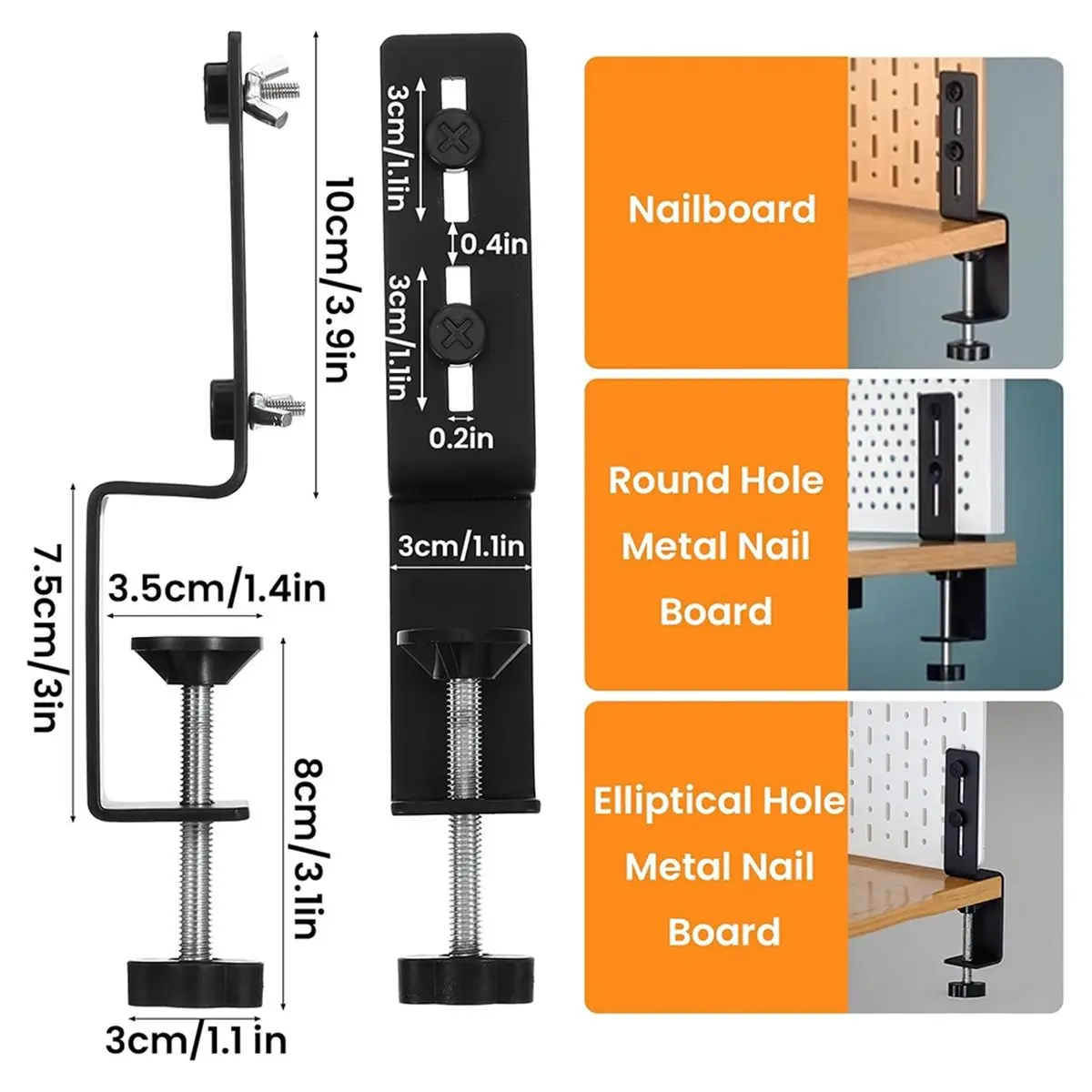 2 Pcs Metal Desk Clamps, Pegboard Desk Clamp, Pegboard Mounting Brackets Desktop Fixing Brackets,Pegboards Mounting