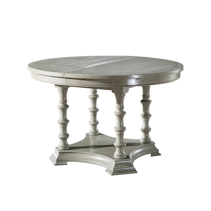 

American birch gray round table solid wood foot dining table chair combination small family simple telescopic dining table