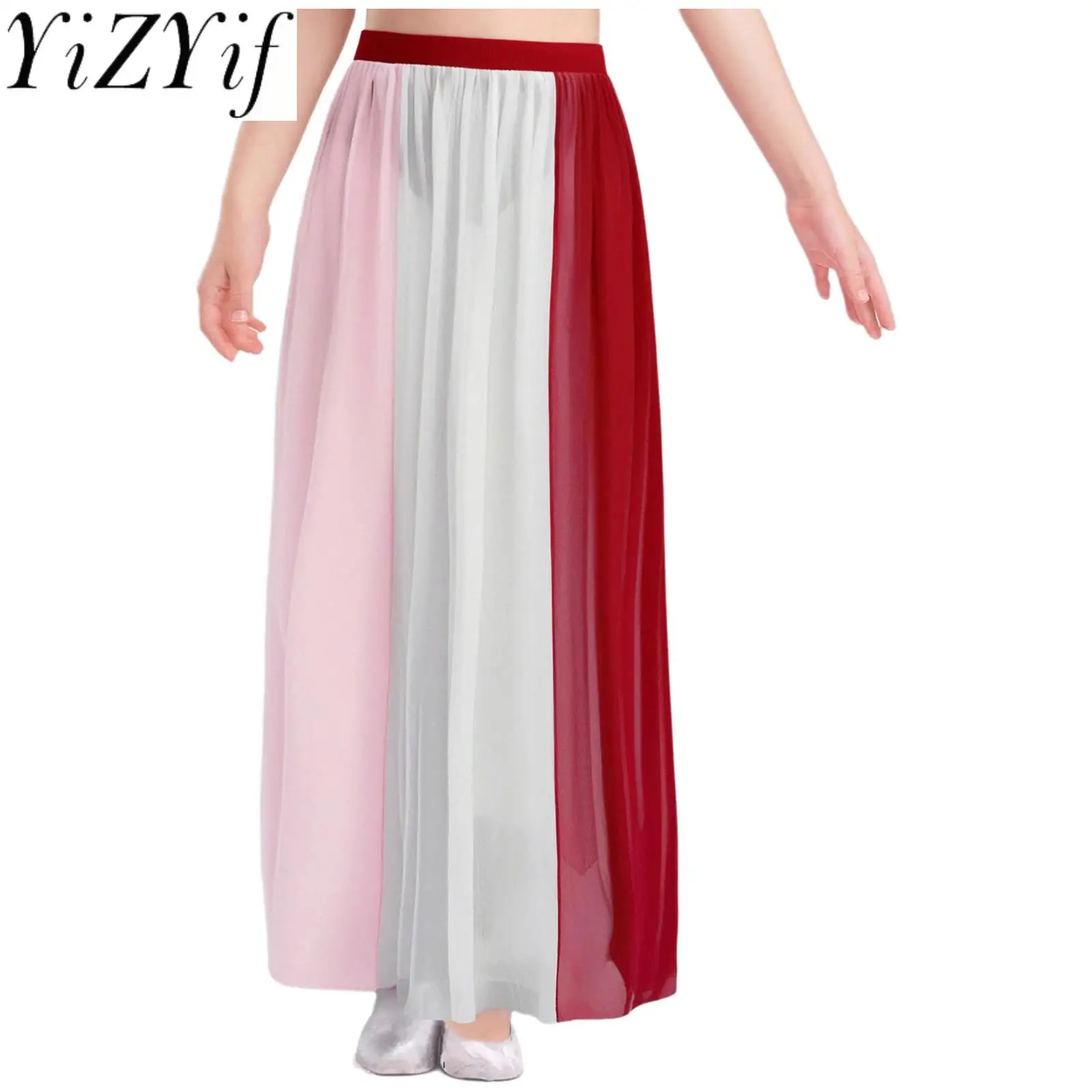 

Kids Girls Lyrical Ballet Ballroom Dance Skirts Split Flowy Chiffon Skirt with Built-in Briefs Ballet Dance Warm-up Costumes