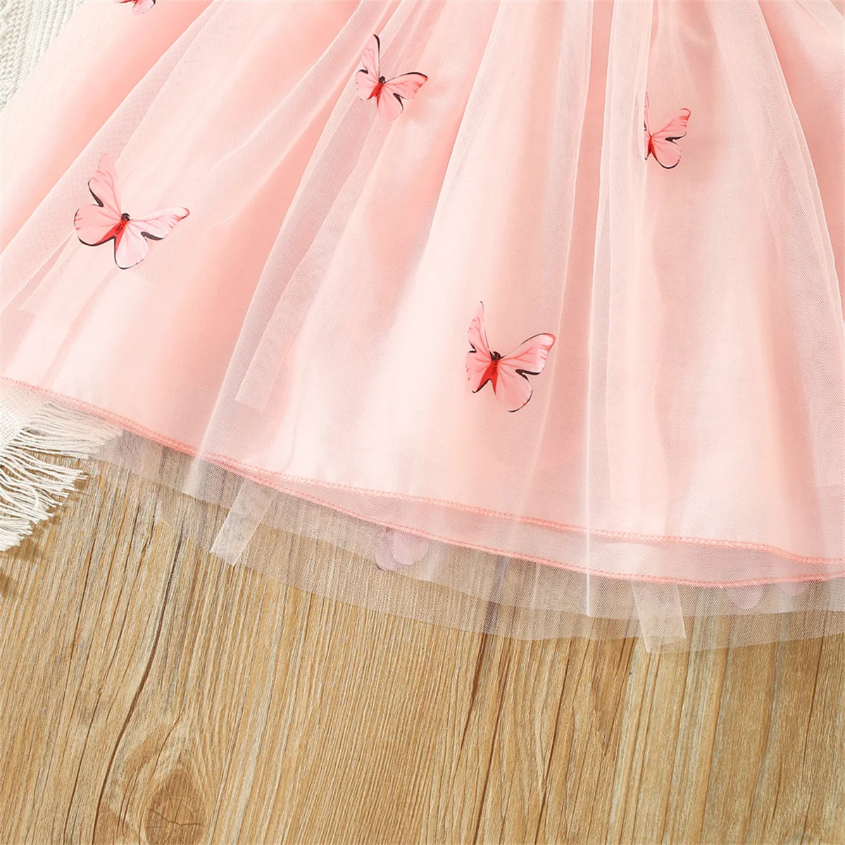 Summer New Dress Sweet Solid Color Flying Sleeves Mesh Butterfly Princess Dress Party Dress Suitable for 0-3 Year Old Babies