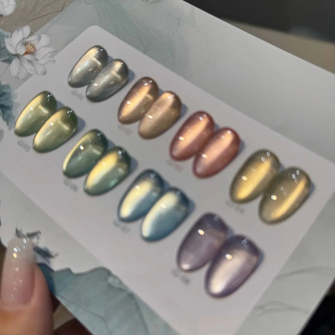 1-20 pz PSK Ad Alta Densità Senza Graying Specchio Unghie artistiche Estate Popolare Ramo Verde Loto Perlina di Vetro Cat Eye Gel Smalto per unghie