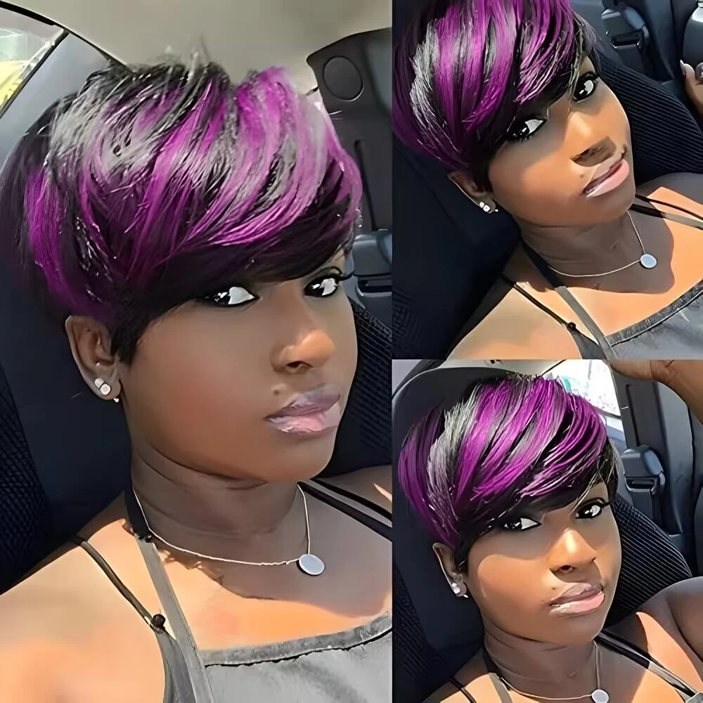 Pixie Cut Wigs for Women Pixie Hair Cut Human Hair Wigs with Brown 1B/30 Color Short Layered Wavy Wigs Machine Made Wig