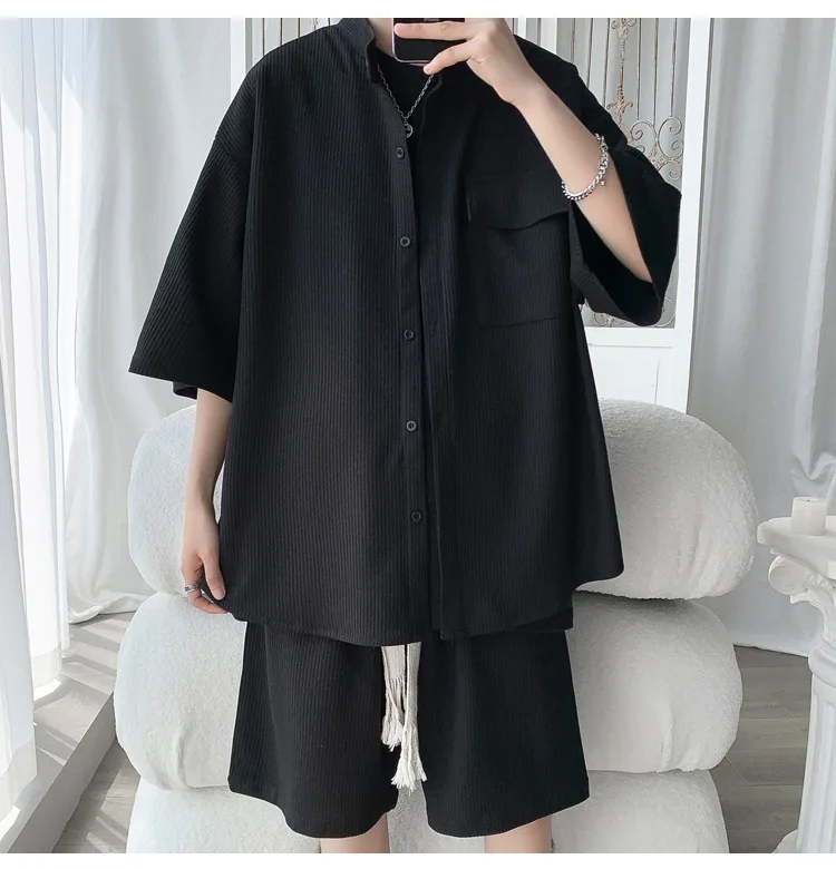 2024 Summer Thin Ice Silk Shirt Set, New High-end Fashion Short Sleeved Shorts Men's Set Men Clothing  Clothes for Men Tracksuit