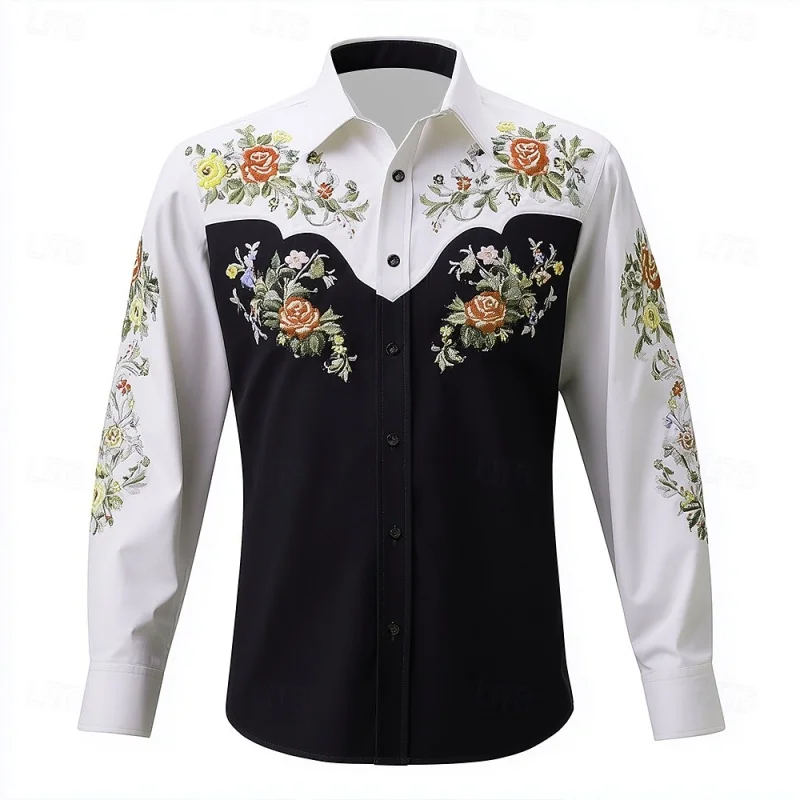 

Модная мужская дышащая рубашка свободного покроя с воротником на пуговицах, повседневная рубашка с длинными рукавами и 3D этническим цветочным принтом