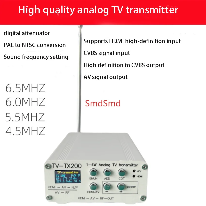 Transmisor de Señal de TV Analógica para el Hogar TV-TX200, Antena de Varilla RF, TV Analógica Inalámbrica en Blanco y Negro