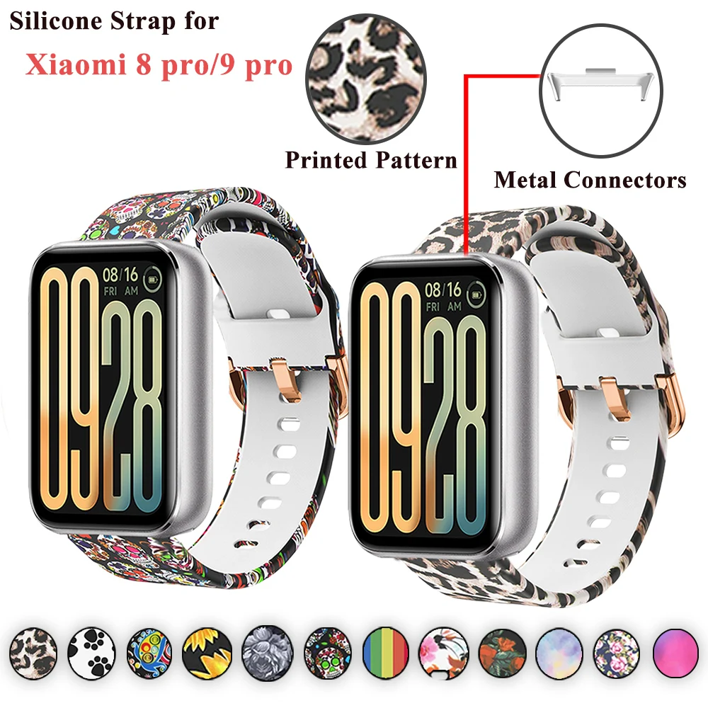 Браслет для Xiaomi 9 Pro с силиконовым ремешком с принтом для Xiaomi 8 Pro 9 Pro, мужской и женский классический ремешок для часов с пряжкой и принтом