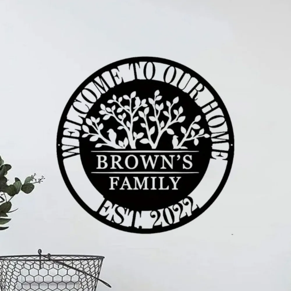 

Enchantingly Tailored Tree of Life Metal Welcome Sign Round Design Custom Family Name EST Year Reusable for Plant Wall Decor