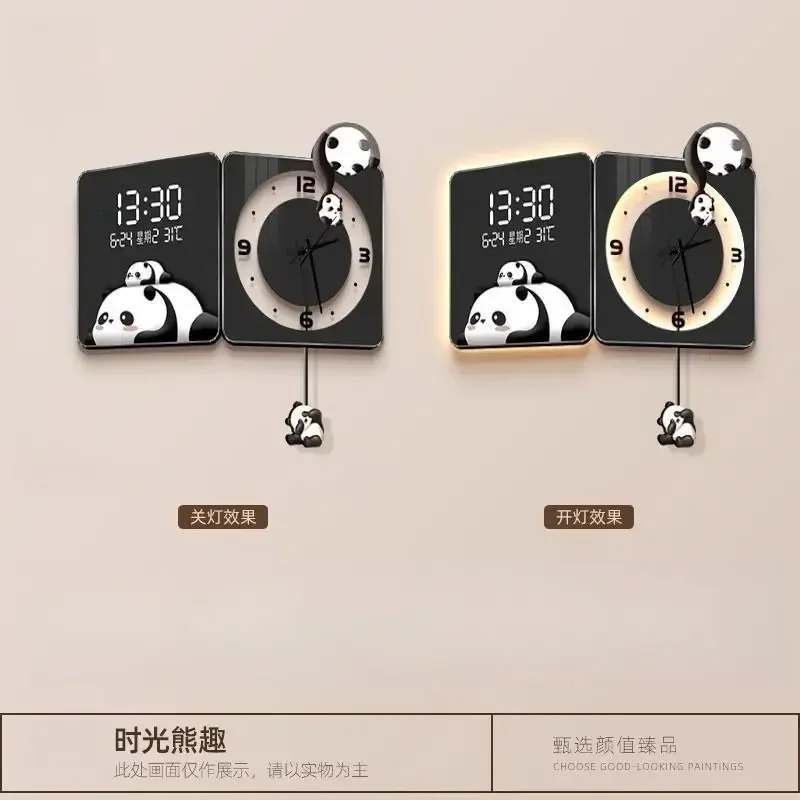 Orologio ad angolo Panda semplice orologio da parete ad angolo bifacciale per soggiorno 2025 nuovo calendario perpetuo orologio elettronico da appendere alla parete