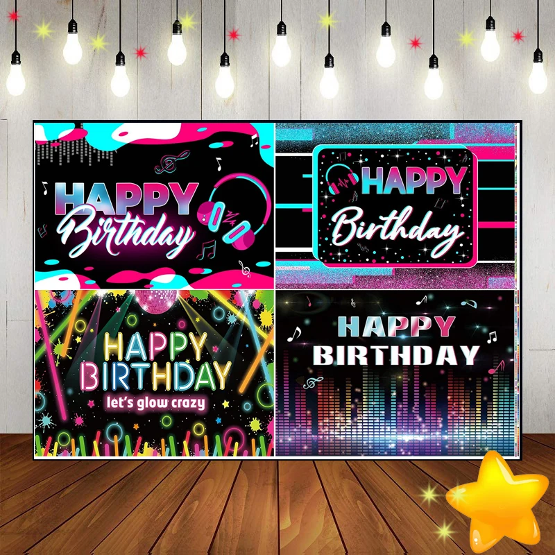 Music Neon Photography Backdrops Bar Background Custom Birthday Backdrop Parties Shining Decoration Baby Shower Freedom Photo