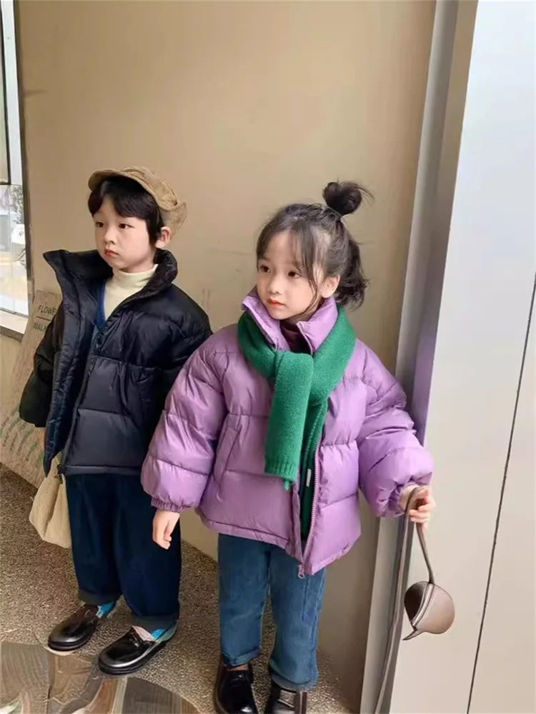 Thiened Cotton Jaet for Children ort Sle Stand Collar Men's Warm Winter Clothes Faionable Bread Sle Coat