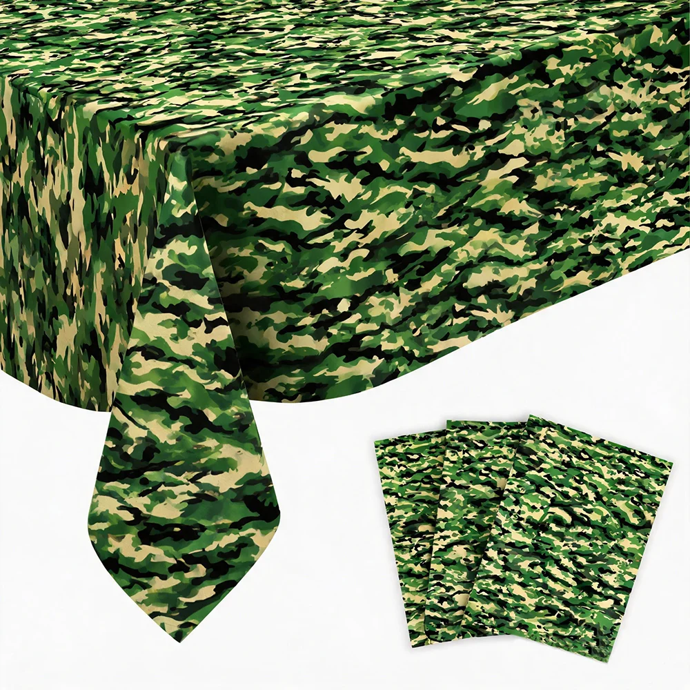 1/3/8pcs Camouflage Green Camo Plastic Table Cover Disposable Rectangle Tablecloth Army Hunting Boys Party Supplies view 3