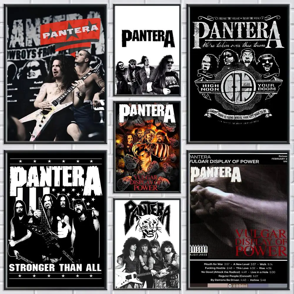 Vintage P-Pantera Music Band Painting Calligraphy Frameless Canvas Poster Anti-wrinkle Wall Art Perfect for Room Home Decor