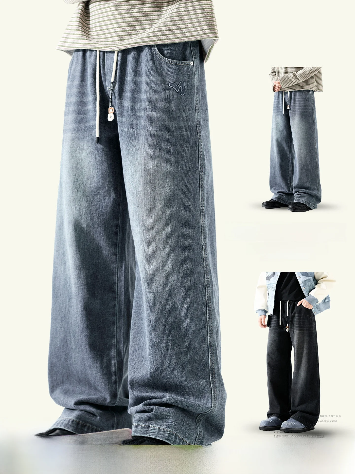 

Мужские джинсы Waed American Sle, повседневная рабочая одежда, свободные джинсовые брюки прямого кроя, модная уличная одежда на весну и осень