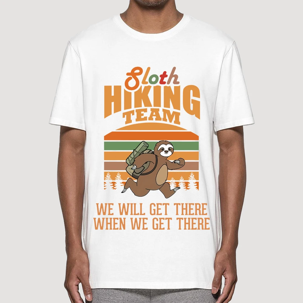 Ленивец походная команда мы приедем туда, когда дойдем туда, футболка с принтом и коротким рукавом, летняя одежда