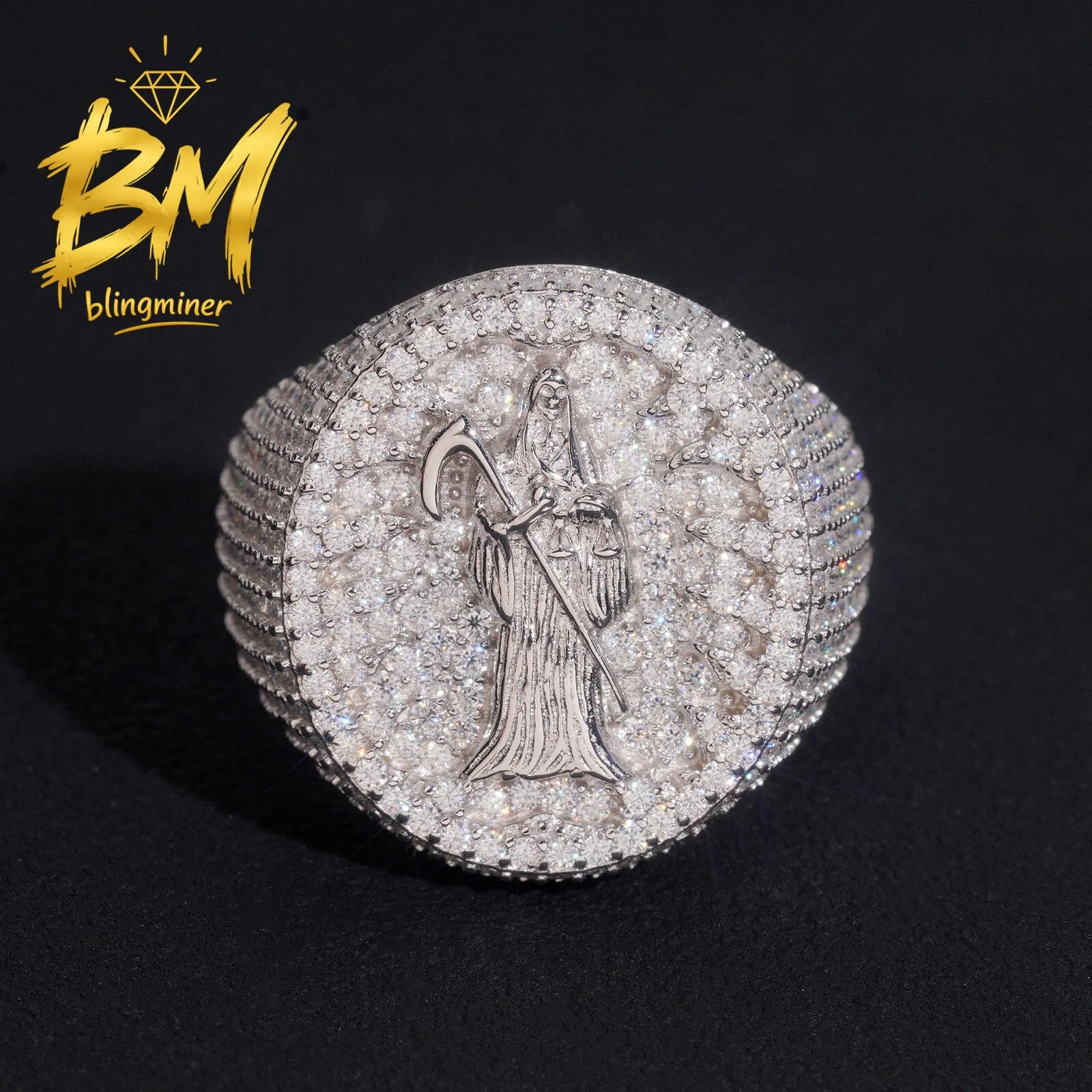 Blingminer New Arrivals Religious VVS Moissanite Rings For Men S925 Silver Finger Jewelry Pass Diamonds Tester GRA Free Shipping