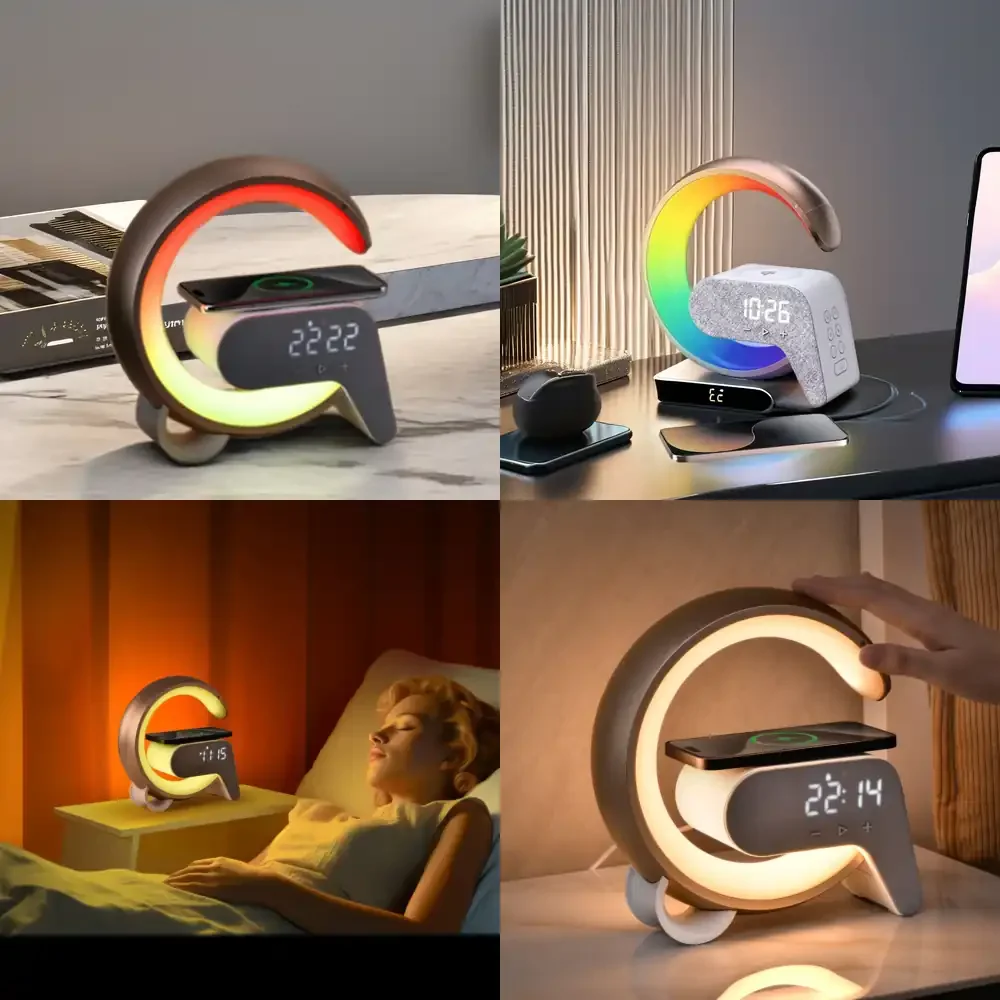 

Multi Functional Bedside Wireless Charging RGB Night Light with Clock for Galaxy Tablets LED Alarm Clock Bed