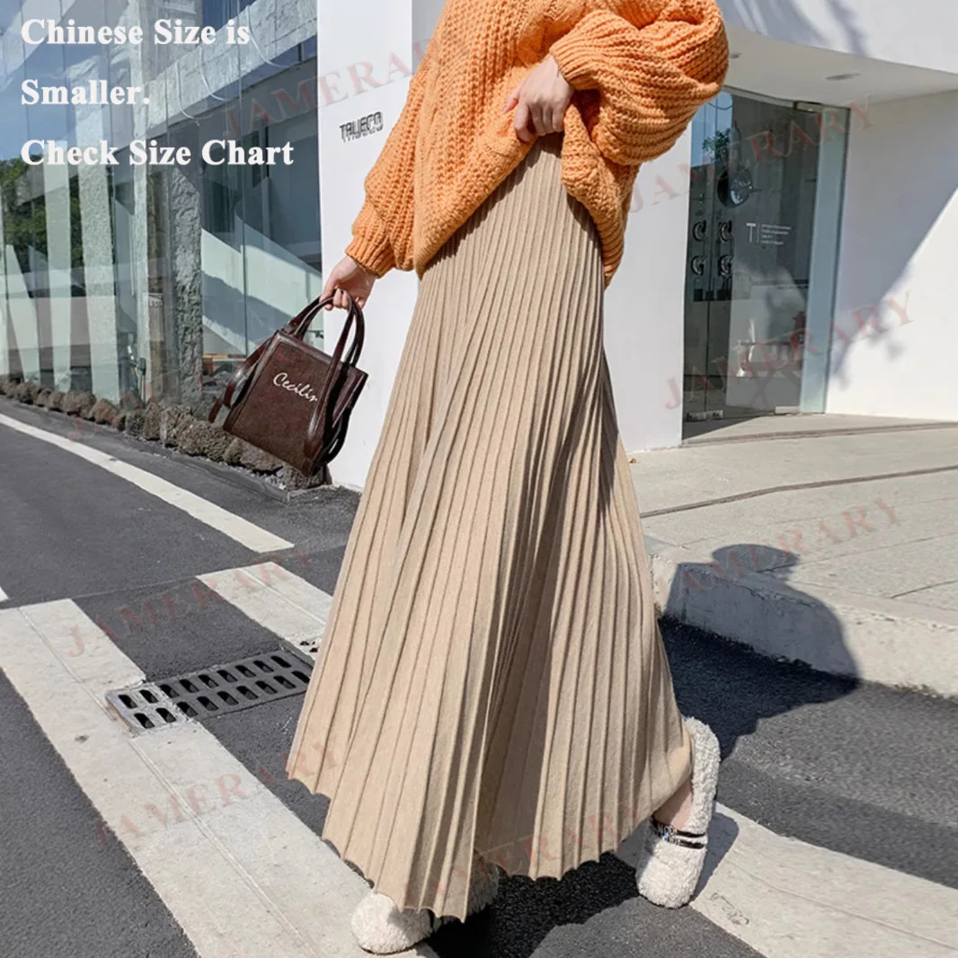 

Knitted Midi Skirt For Women Autumn Winter New Big Flared Long Pleated Skirts Autumn Winter Clothes