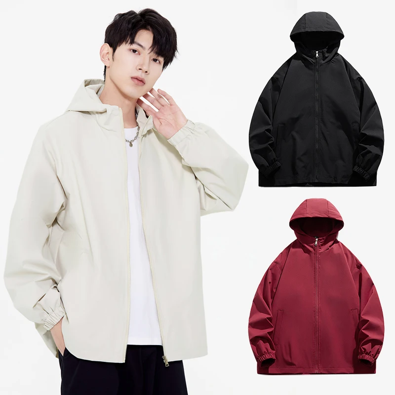 

Loose Men's Hooded Jaet Pure Color Windproof Faionable Autumn 2024 New Sle Polyester Modern Urban Youth Outerwear