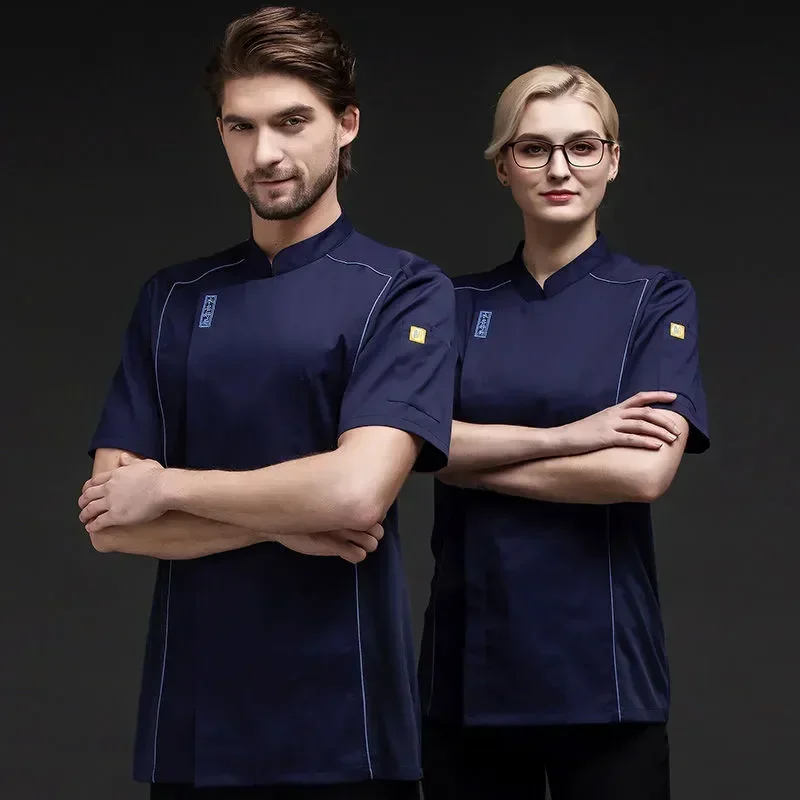 Uniforme curto com peito masculino e feminino, casacos duplos, culinária, chef, trabalho, hotel, unissex, restauração, tops, 2022